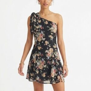 AROSE STUDIO‎ Sierra One-Shoulder Dress Black Size Small Floral Formal Party